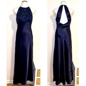 Zum Zum Niki Livas Vintage 90s Navy Blue Sequin Formal Evening Gown Prom Dress 6